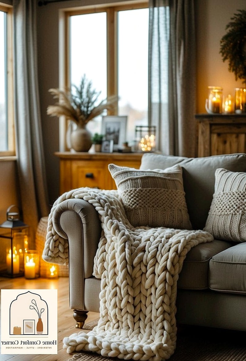 Add a Chunky Knit Throw Blanket in a Neutral Tone