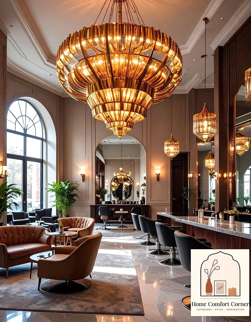 Adding a Statement Chandelier Over the Reception Desk