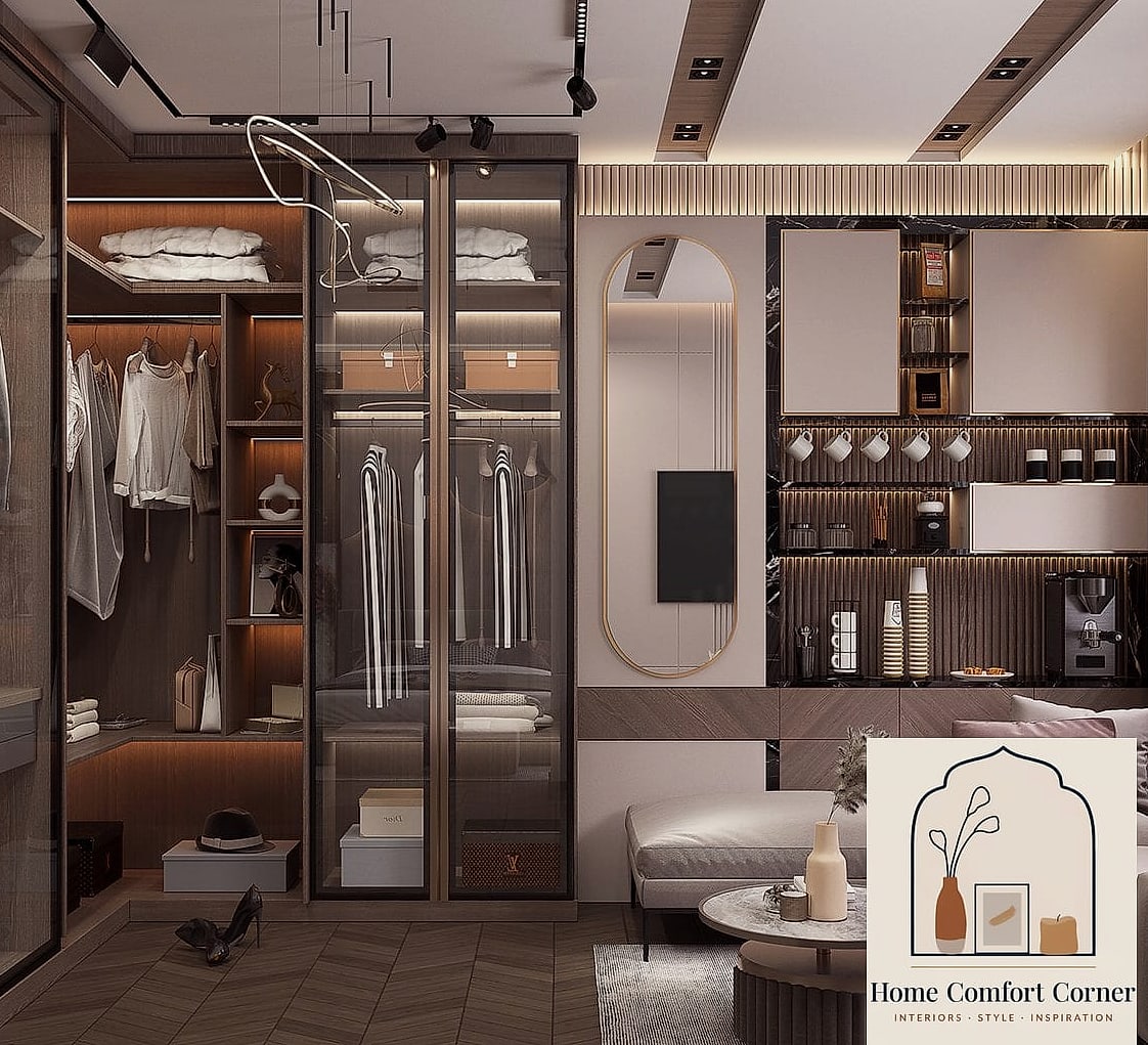 30 Dressing Room Ideas Tips From Top Interior Designers 23 Add a Small Coffee or Wine Station