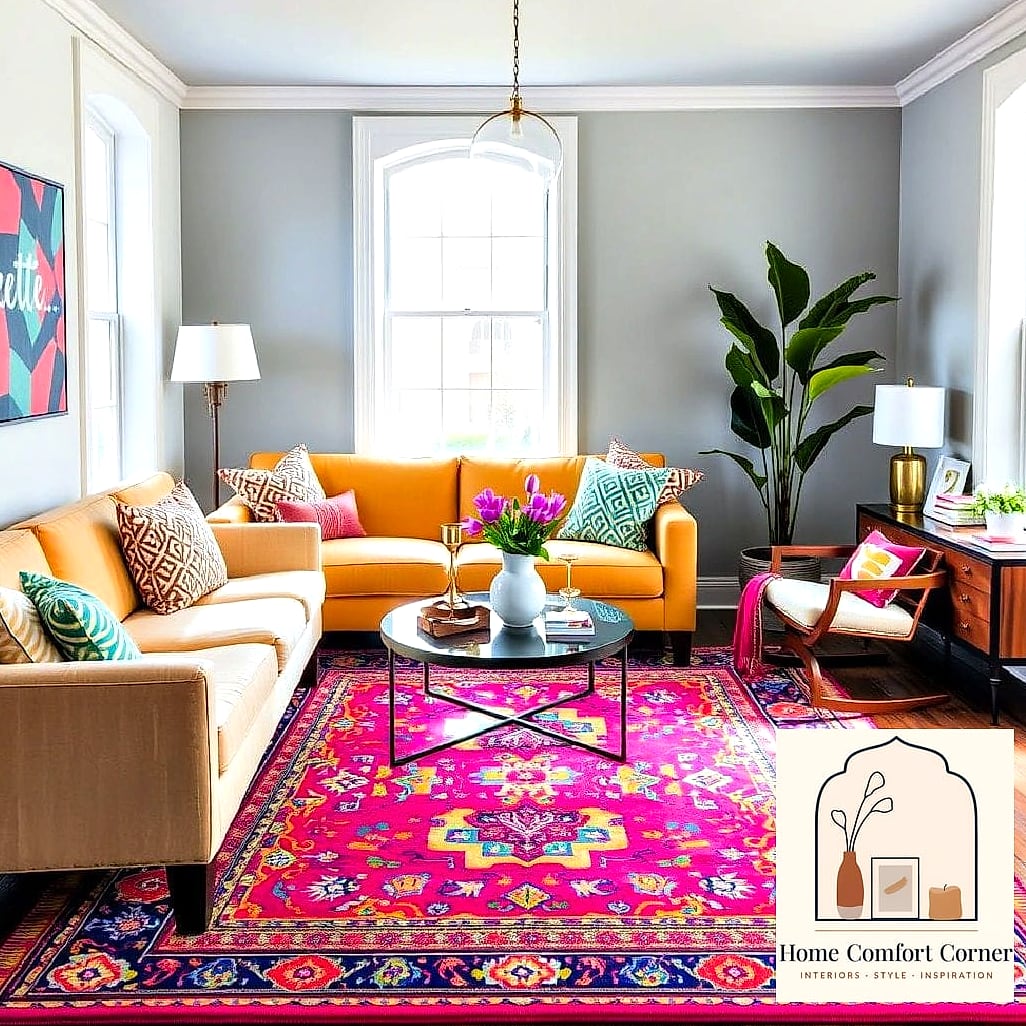 13 Colorful Room Decor Ideas to Upgrade Your Home This Weekend 5 Add a Statement Rug
