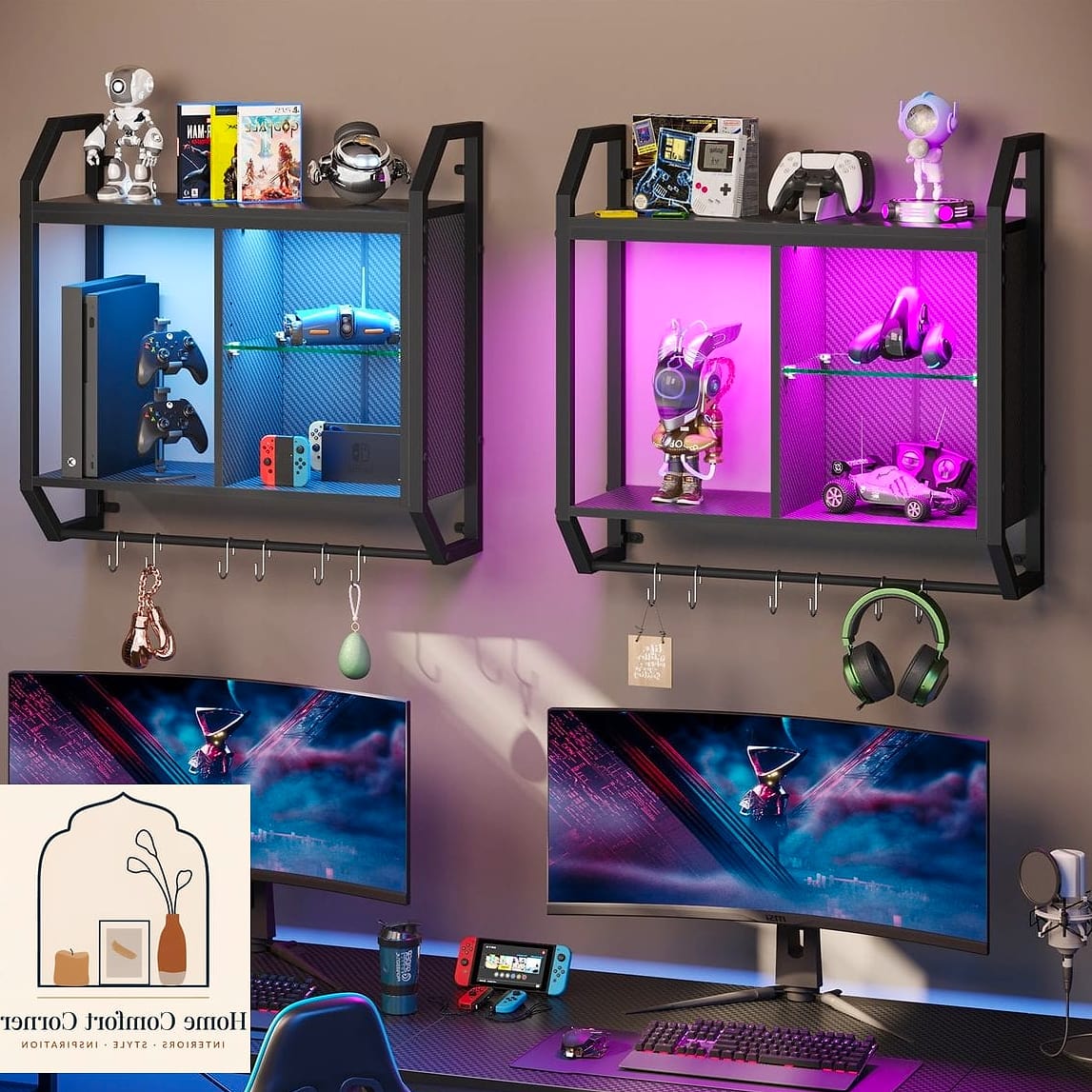 11 Gamer Room Decor Tips From Top Interior Designers 6 Add a Statement Shelf for Display, Not Just Storage