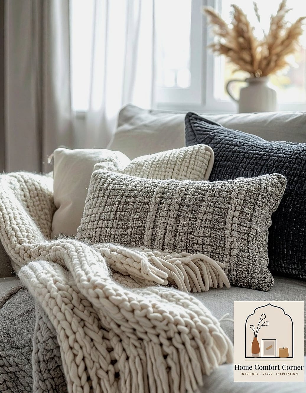 Add a Textured Throw and Layered Pillows