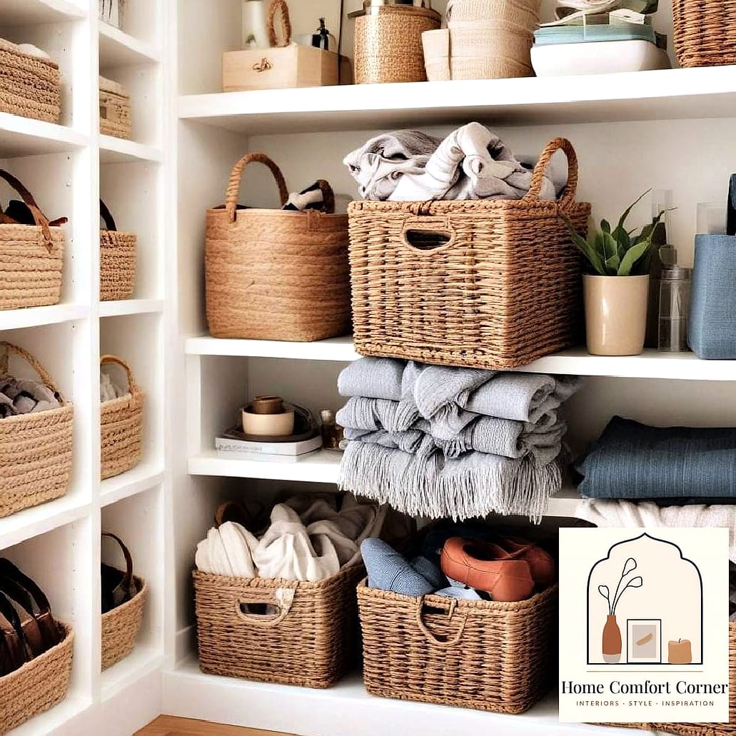 30 Dressing Room Ideas Tips From Top Interior Designers 20 Add Woven Baskets for Accessories