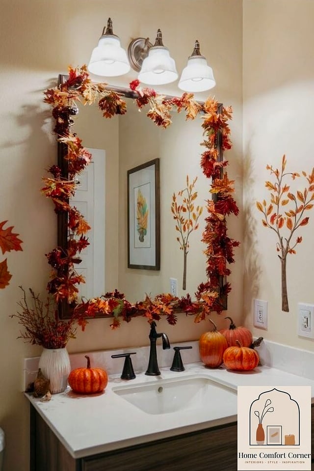 Basic Bathroom Vanity to Elevated Autumn Counter Styling