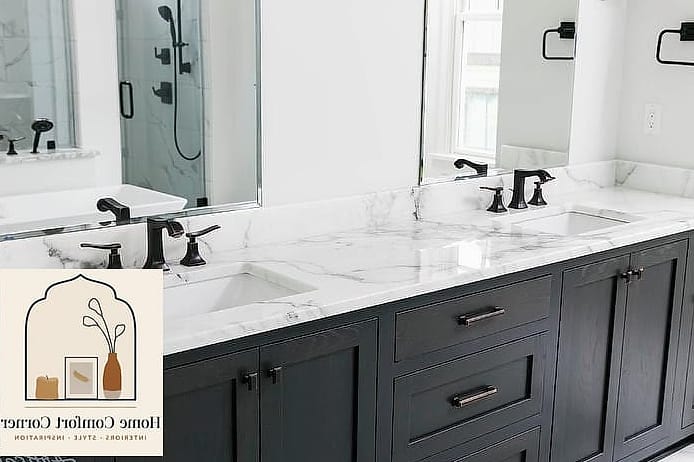 23 Black And White Room Decor Looks We're Obsessed With This Year 22 Black Faucets and Fixtures in a White Bathroom