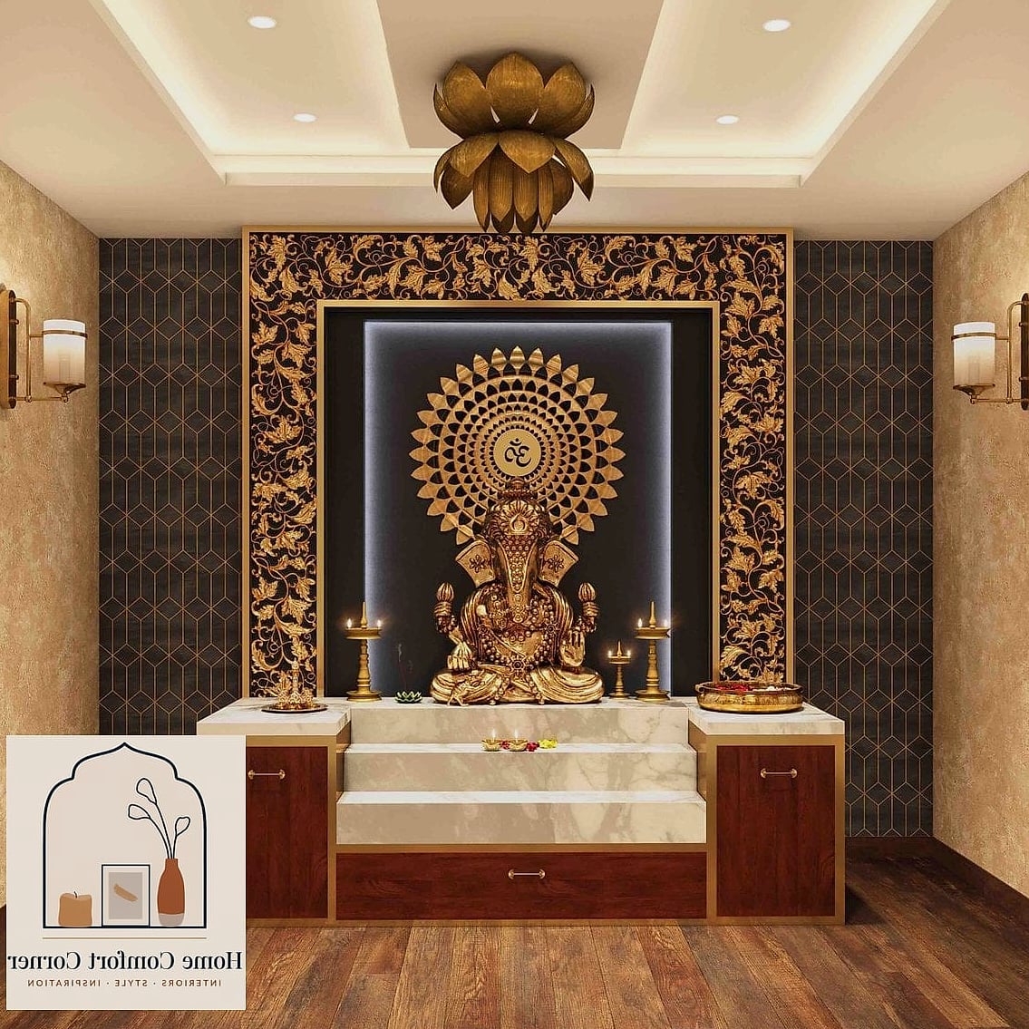 19 Pooja Room Ideas Indian Modern Designs You Need to See Right Now 10 Black and Gold Contemporary Pooja Room