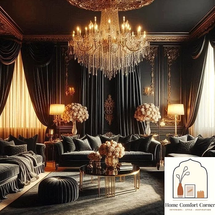 A Black Leather or Velvet Sofa as the Anchor