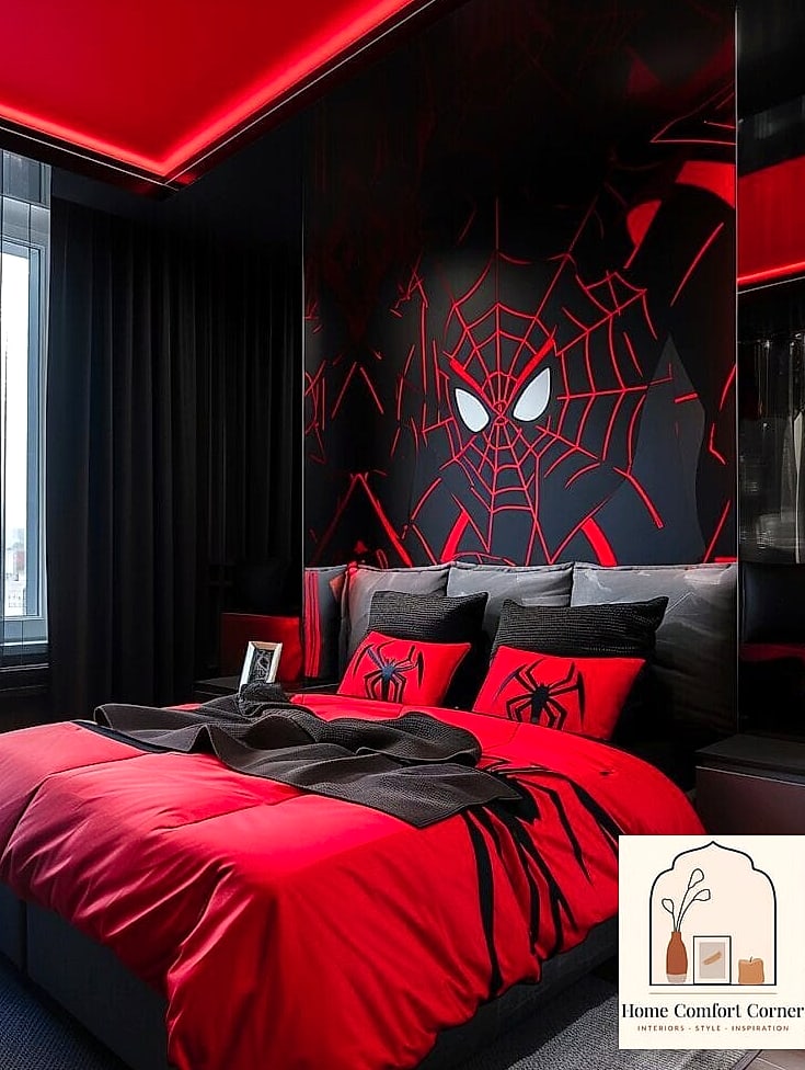 Black and Red Curtains with Web Trim
