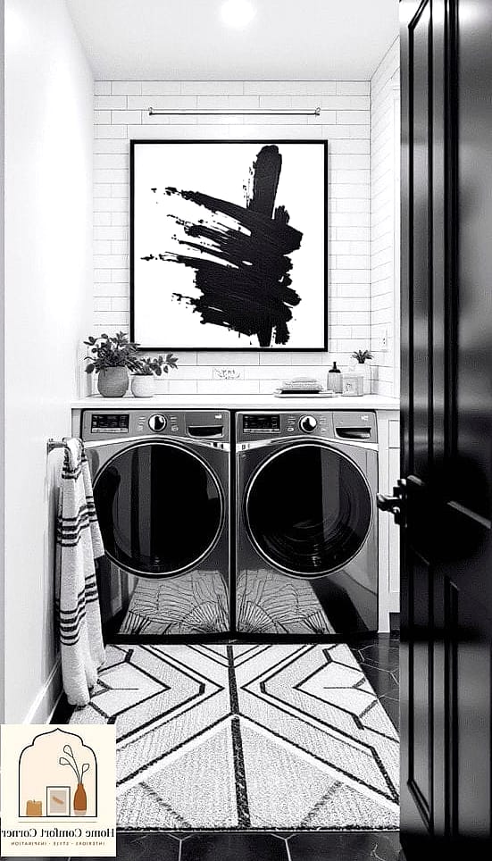 7 Small Laundry Room Ideas Inspiration Boards You'll Want to Copy 2 The Black and White Checkerboard Floor Moment