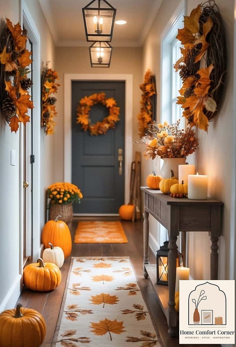 Blank Hallway to Gallery Wall with Seasonal Warmth