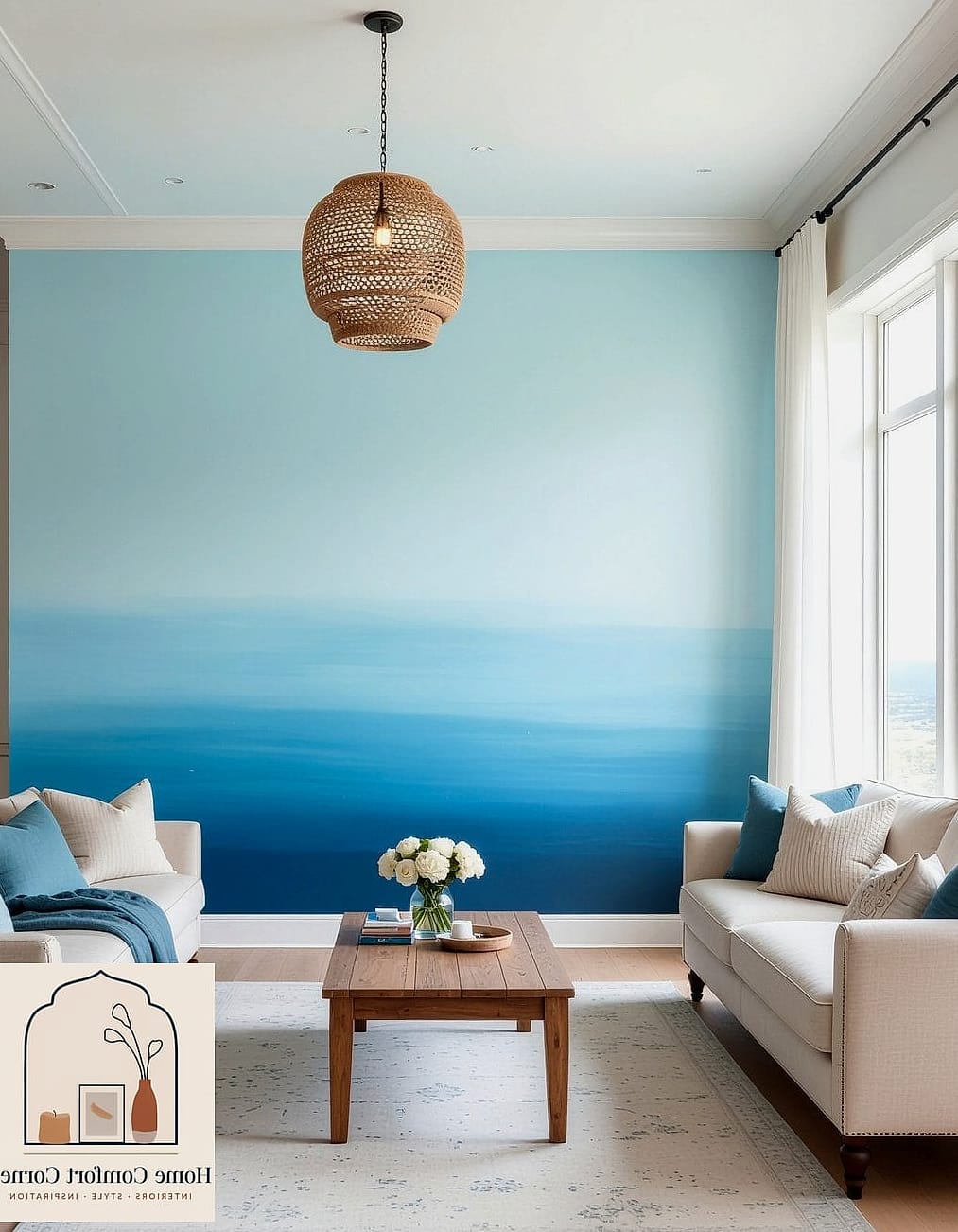 Blue Ombre Accent Wall in a Bedroom