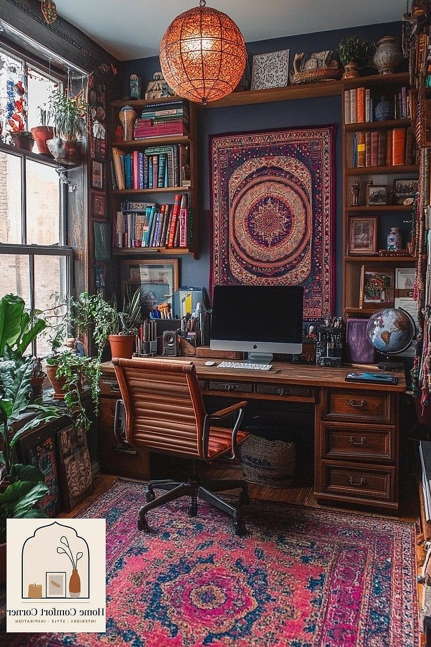 Boho Study Room with Layered Textiles