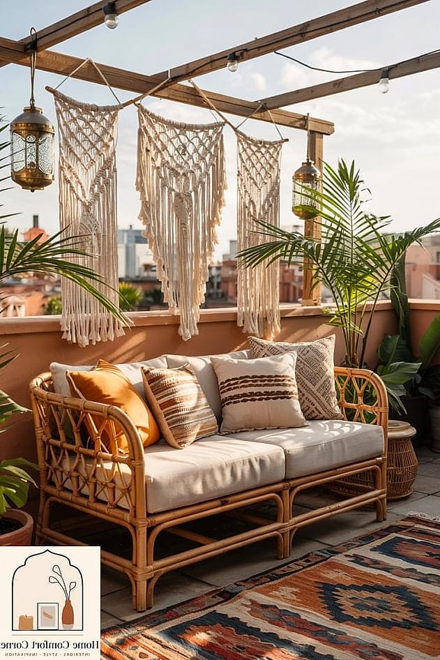 Boho Terrace with Rattan and Macrame