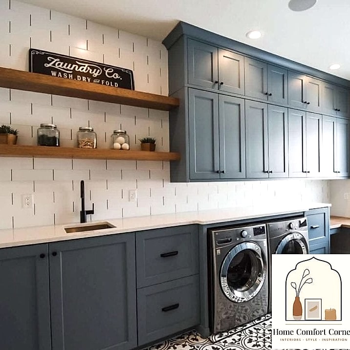 20 Wash Room Ideas Laundry Ideas to Upgrade Your Home This Weekend 17 Bold Cabinet Paint or Hardware Swap