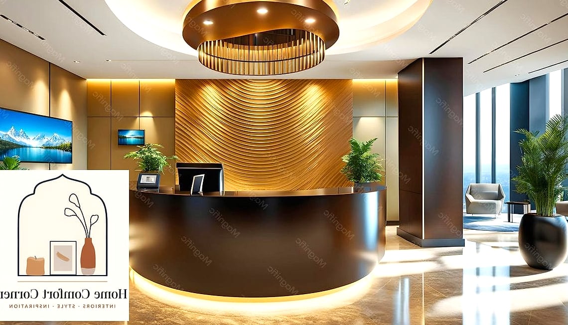 10 Lobby Interior Design Ideas That Will Transform Your Space 3 A Bold Reception Desk as the Focal Point