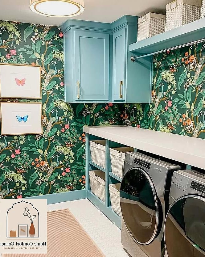 7 Laundry Room Ideas Ideas That Are Both Stylish and Practical 2 Bold Wallpaper on One Wall