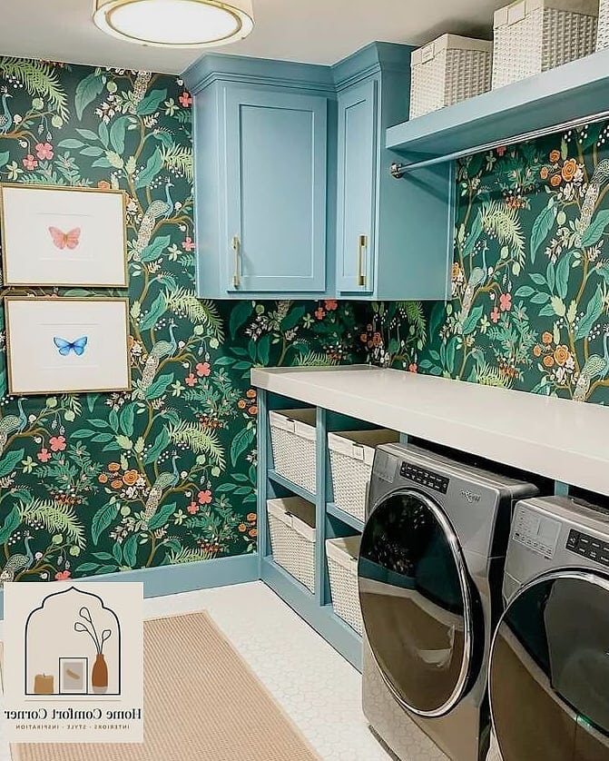 12 Laundry Room Decor Photos That Will Inspire Your Next Project 2 Bold Wallpaper on One Accent Wall