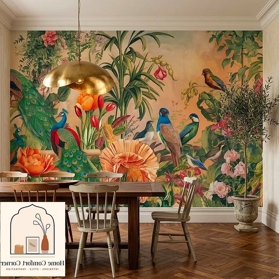 Botanical Wallpaper with Vintage Furniture