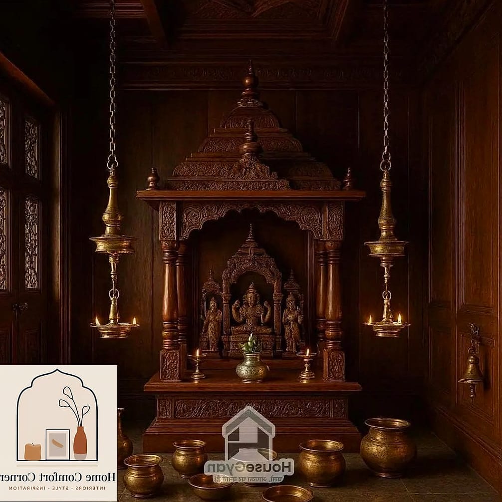 19 Pooja Room Ideas Indian Modern Designs You Need to See Right Now 6 Brass and Copper Accent Pooja Room