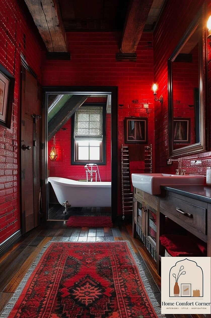 25 Red Room Decor Designs You Need to See Right Now 11 Brick Red Bathroom Tile