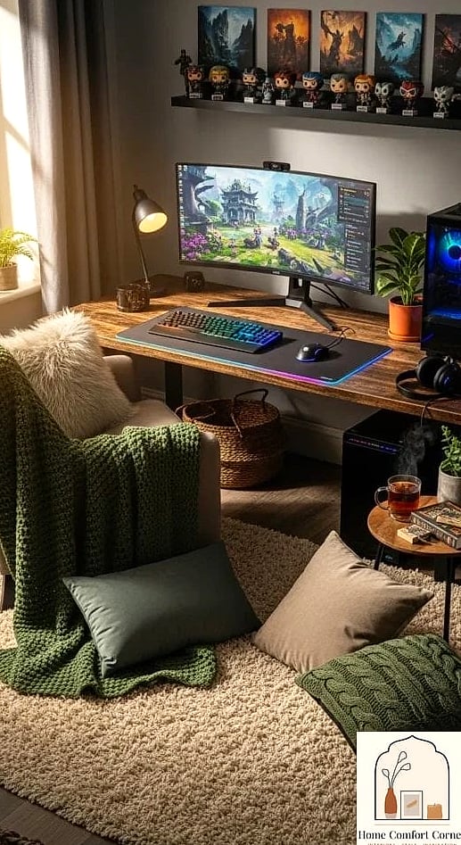 11 Gamer Room Decor Tips From Top Interior Designers 9 Bring In Texture So the Room Doesn't Feel Cold
