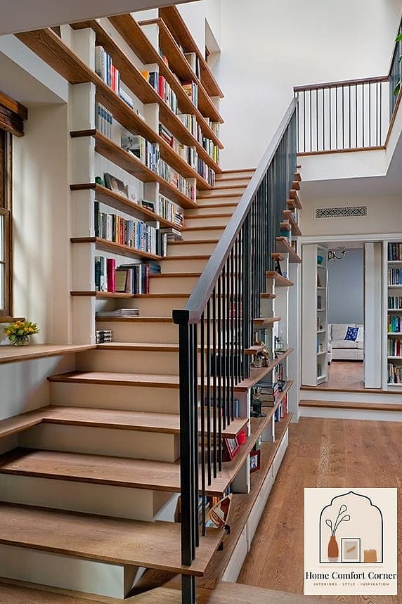 Built-In Bookshelves Under the Stairs