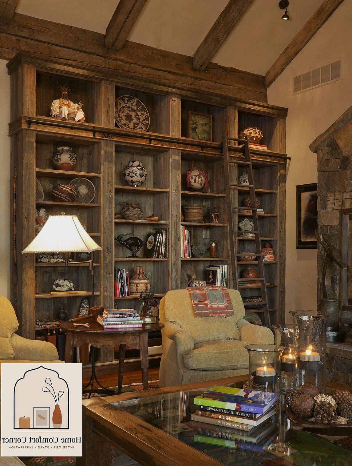 Built-In Bookshelves Flanking a Fireplace