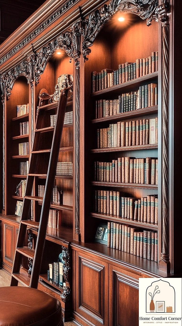 18 Vintage Interior Design Makeovers That Look Incredibly Expensive 13 Built-In Bookshelves with Library Ladder