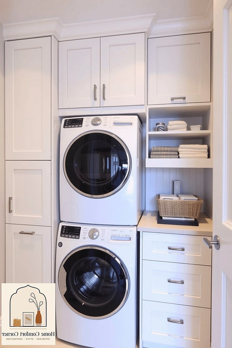 Built-In Cabinetry Around the Stacked Unit