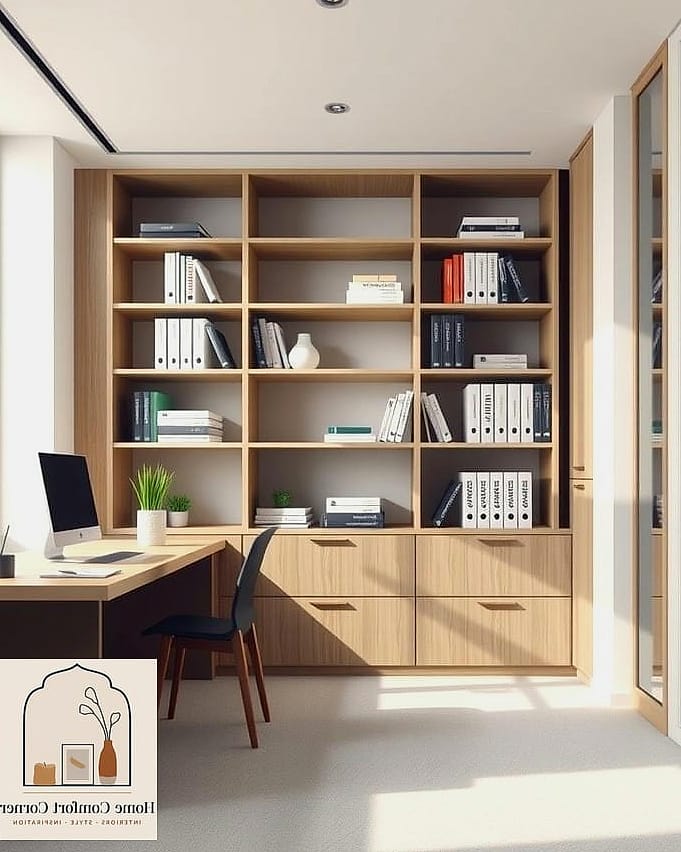 Built-In Shelving Around the Desk