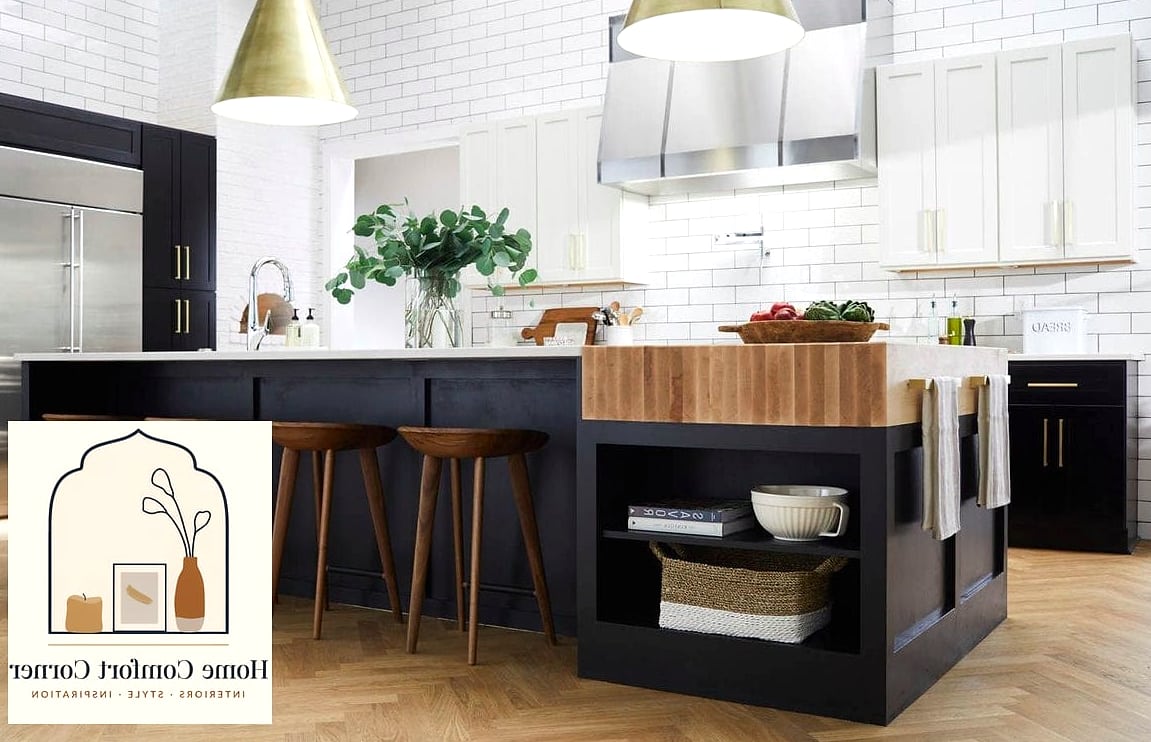 A Butcher Block Countertop on One Section of Counter