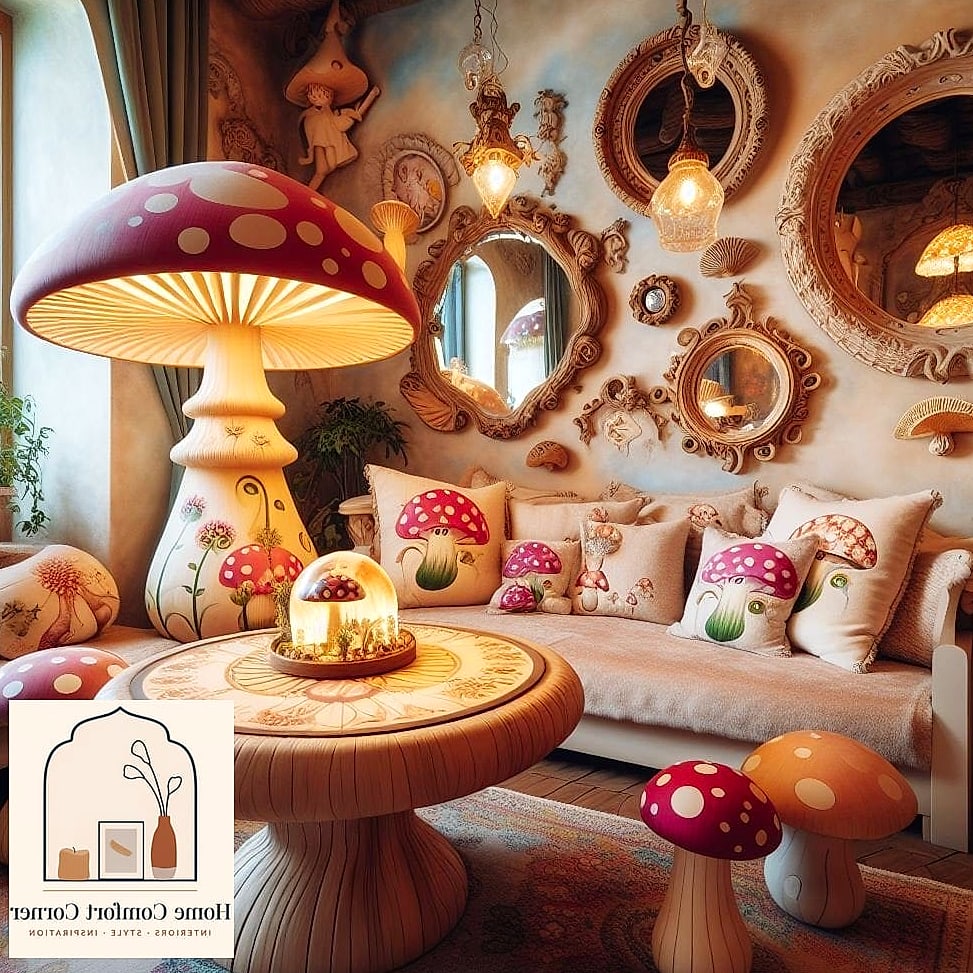 Ceramic Mushroom Figurines on Open Shelving