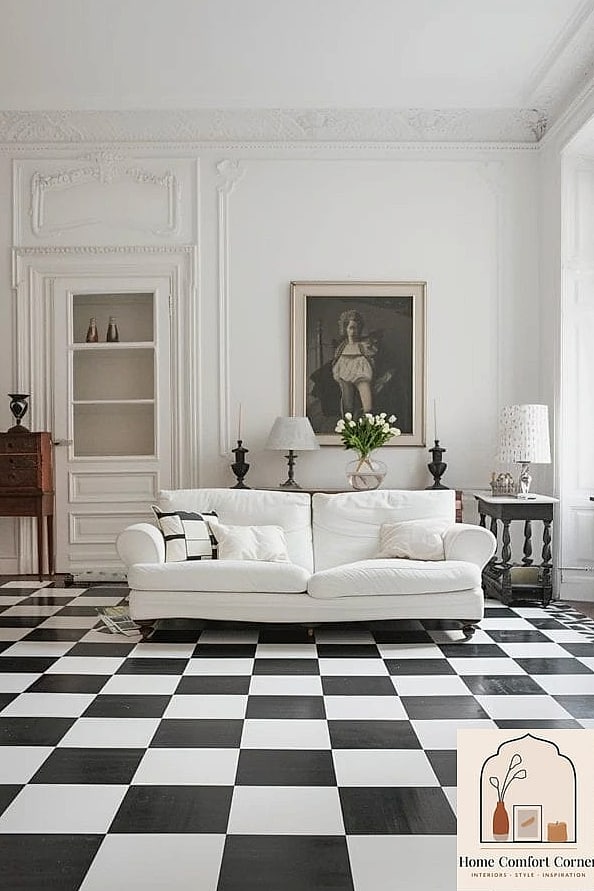 23 Black And White Room Decor Looks We're Obsessed With This Year 2 Checkerboard Floors That Steal the Show