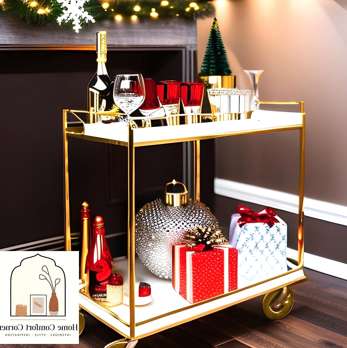 A Christmas Bar Cart or Drink Station