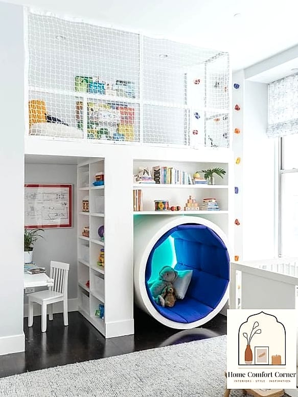 Climbing Wall Built Into a Playroom Corner