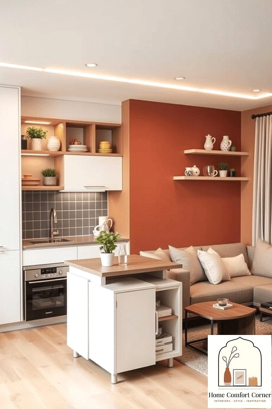The Compact Kitchen with Open Shelving Over the Sink