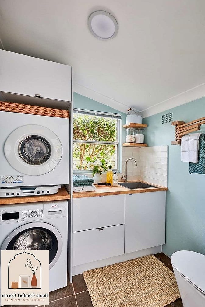 A Compact Laundry Closet with Stacked Machines