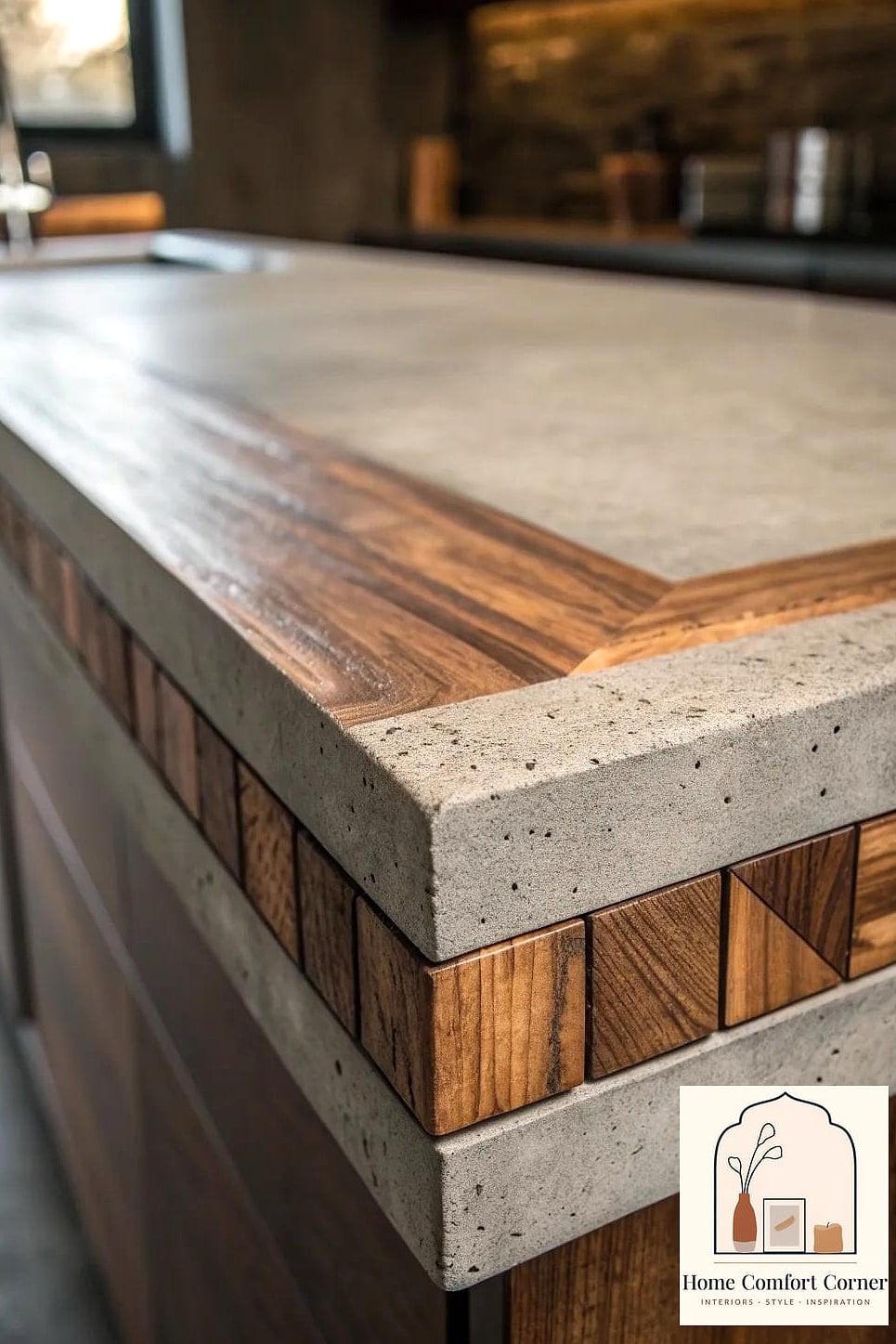 Concrete Countertops With Embedded Shell or Stone Details