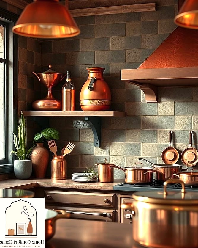 Copper Cookware Displayed as Kitchen Decor