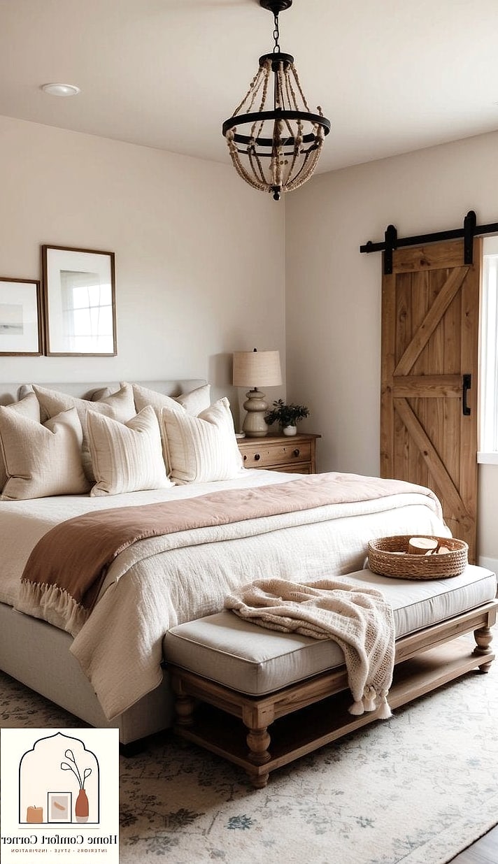 18 Farmhouse Decor Inspiration Boards You'll Want to Copy 7 Cozy Bedroom with Layered Textiles