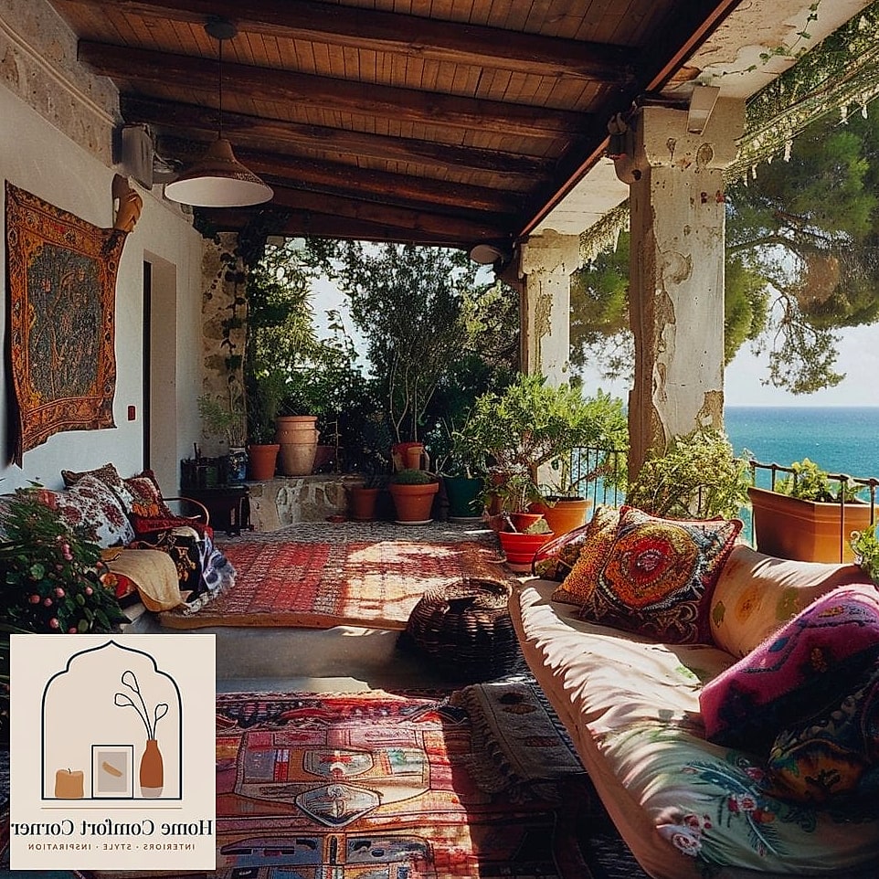 Cozy Lounge Terrace with Layered Textiles
