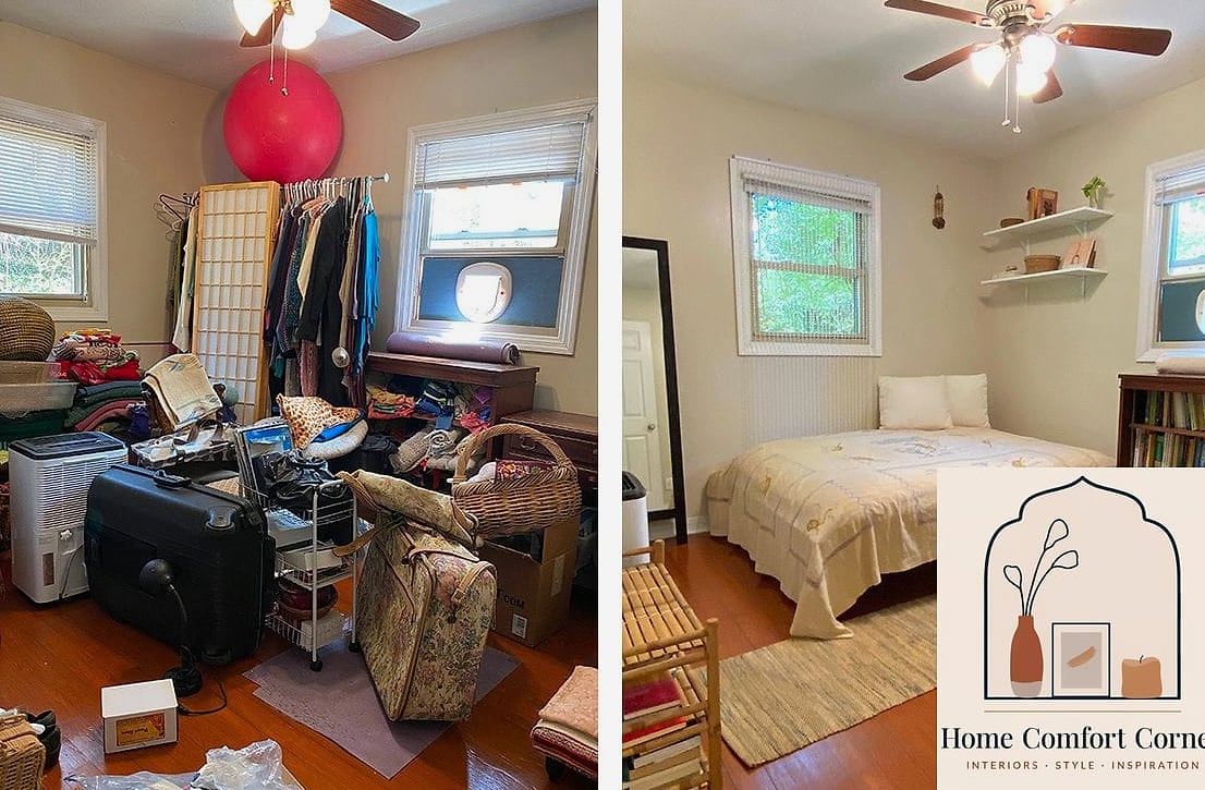 13 Small Room Ideas Before and After Transformations to Inspire 2 A Cramped Home Office Becomes a Bright Built-In Workspace