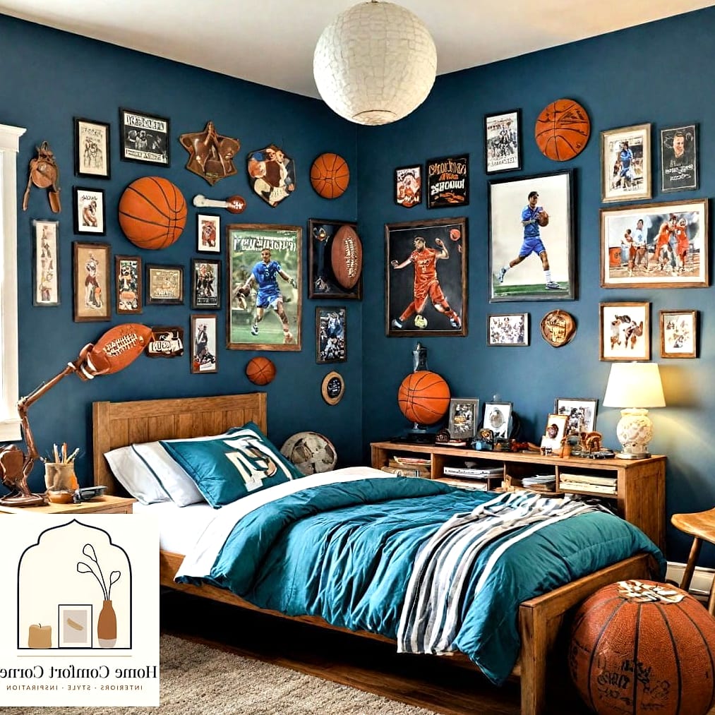 17 Boy Room Ideas Concepts That Are Actually Achievable on a Budget 12 Create a Sports or Hobby Display Wall