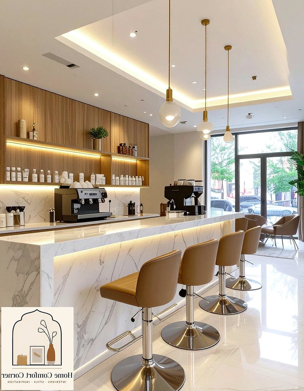 19 Salon Interior Design Ideas That Are Both Stylish and Practical 13 A Dedicated Coffee or Refreshment Station
