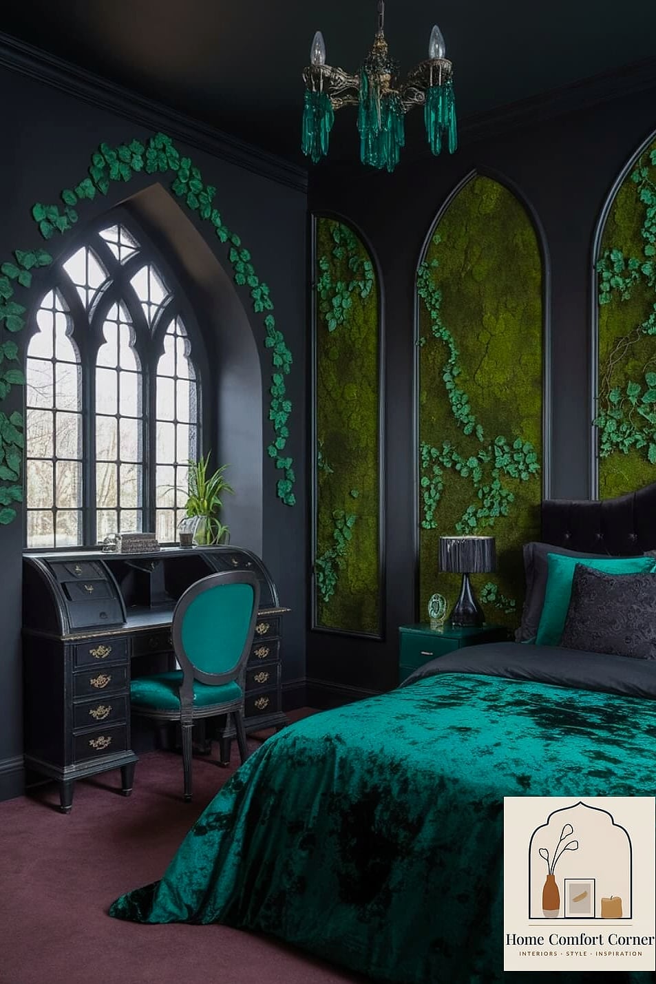 Deep Emerald Walls with Black Trim