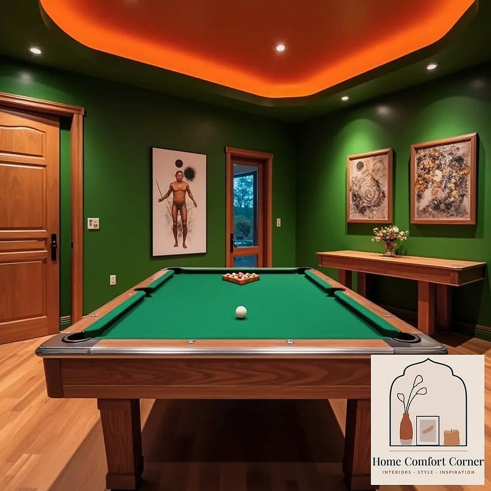 20 Billiards Room Decor Ideas From Homes We Absolutely Love 2 Deep Green Walls With Brass Accents