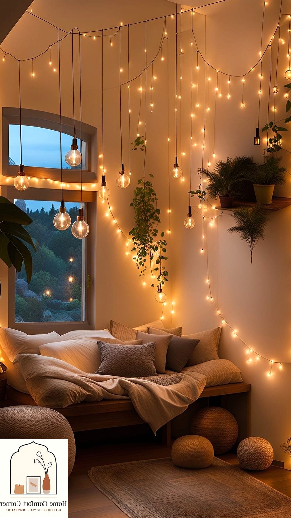 Fairy Lights Woven Through a Headboard