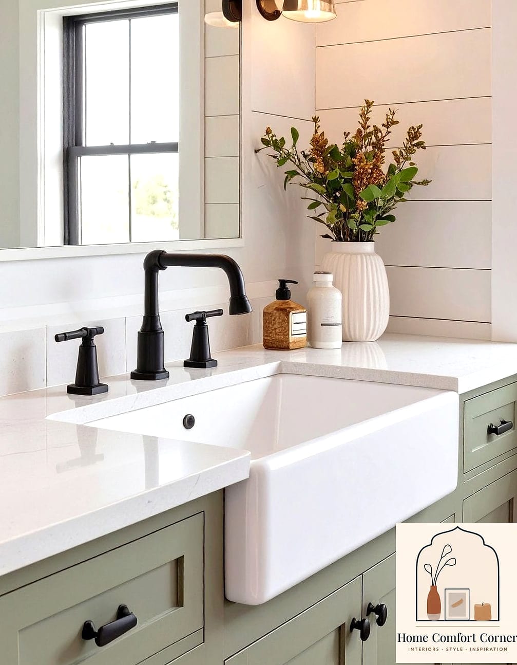 13 Modern Farmhouse Decor Ideas to Steal From Interior Designers 11 Farmhouse Sink with a Modern Faucet