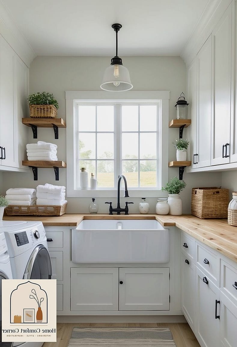 20 Laundry Room Ideas Top Loader Layout Designs That Maximize Style and Function 10 Farmhouse Style with Apron Sink