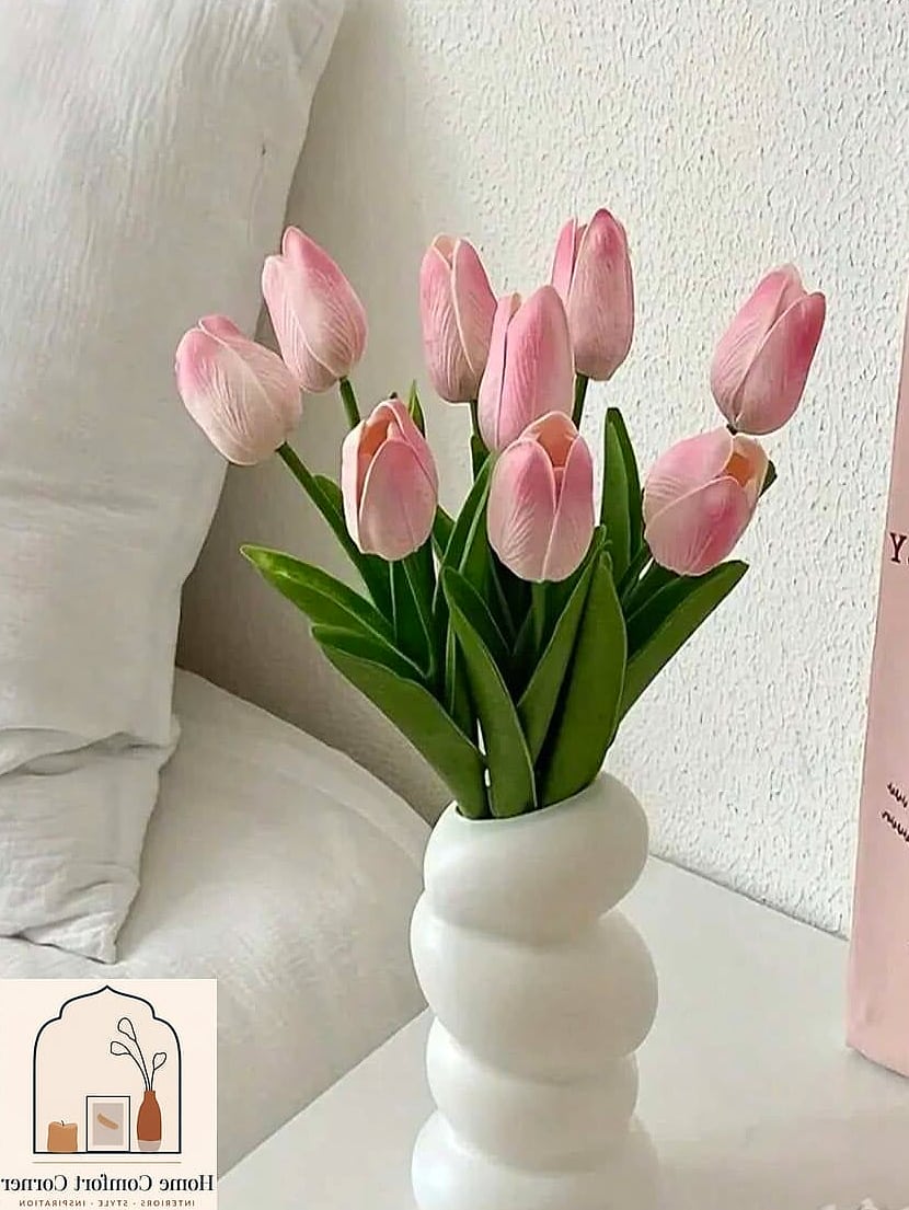 Faux Florals and Greenery in Ceramic Vases